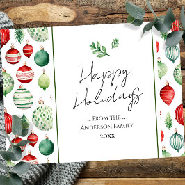 Postal Saludos navideños de la familia de Ornamentos Retr