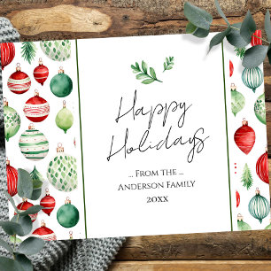 Postal Saludos navideños de la familia de Ornamentos Retr