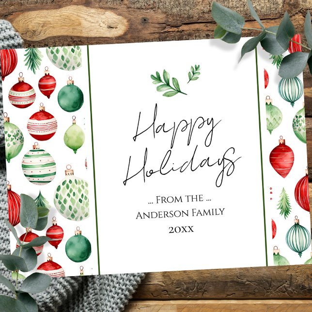 Postal Saludos navideños de la familia de Ornamentos Retr (Subido por el creador)