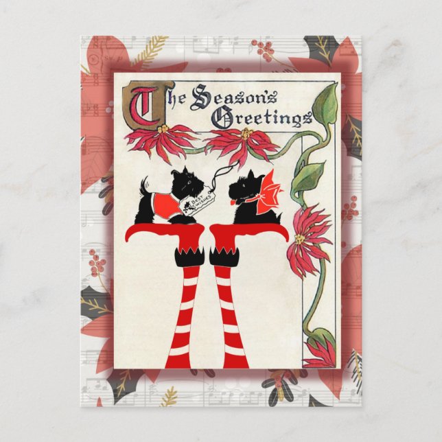 Postal Saludos navideños de perro de época (Anverso)