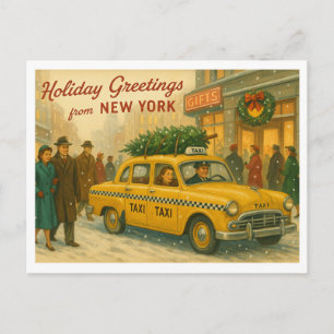 Postal Saludos navideños vintage de Nueva York de la déca
