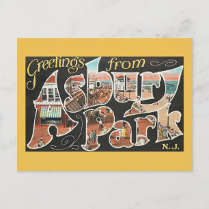 Postal Saludos por carta grande, Parque Asbury, Vintage d