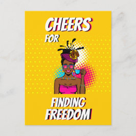 Postal Saludos por encontrar a la mujer libre feliz color