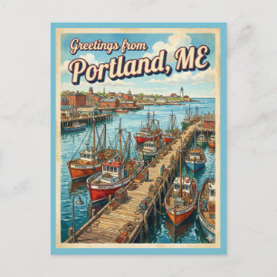 Postal Saludos Portland Maine Estilo Vintage