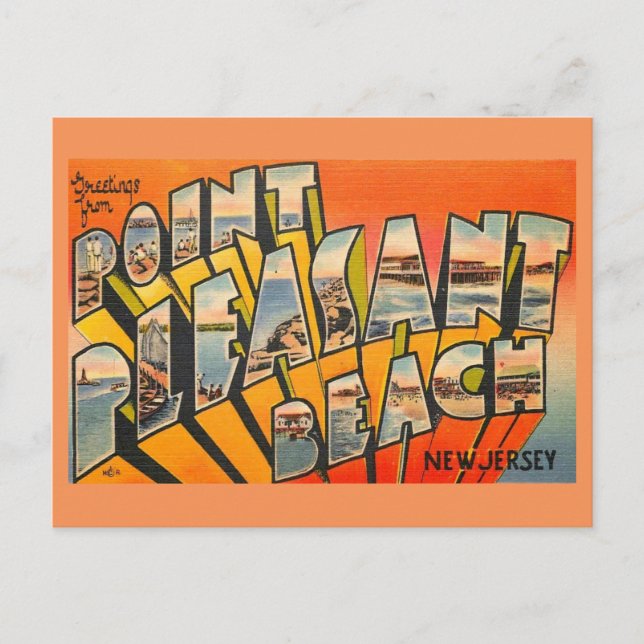 Postal Saludos, Pt. Pleasant Beach, Nueva Jersey Vintage (Anverso)