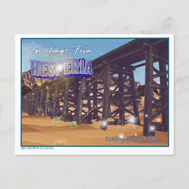 Postal Saludos Retro de Hesperia Bridge (Anverso)