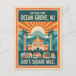 Postal Saludos Retro de Ocean Grove, Nueva Jersey
