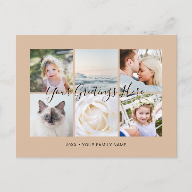 Postal Saludos universales personalizados de 6 fotos (Anverso)