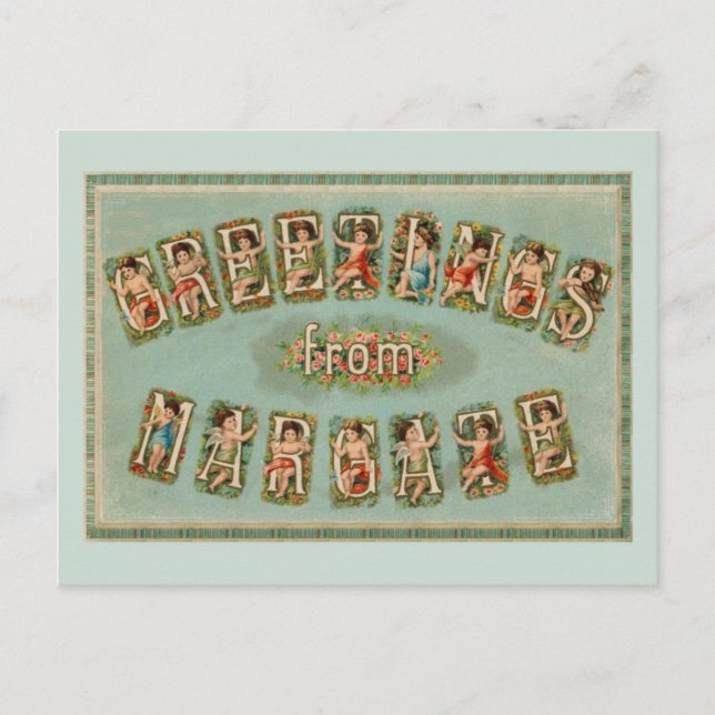 Postal Saludos victorianos desde Margate, querubines, áng (Anverso)