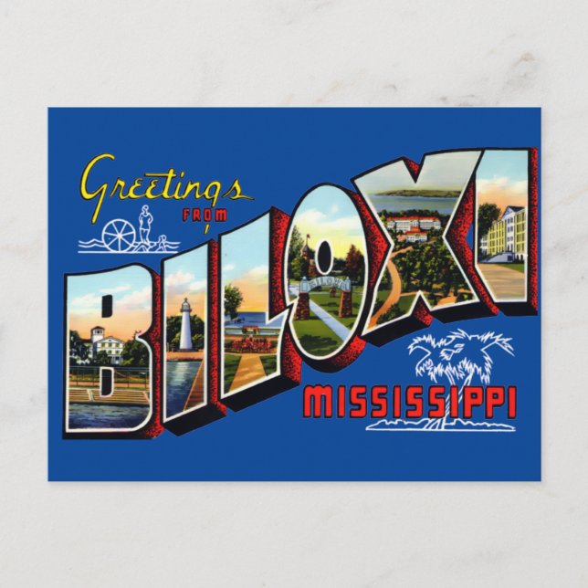 Postal Saludos vintage de Biloxi, Mississippi Travel (Anverso)