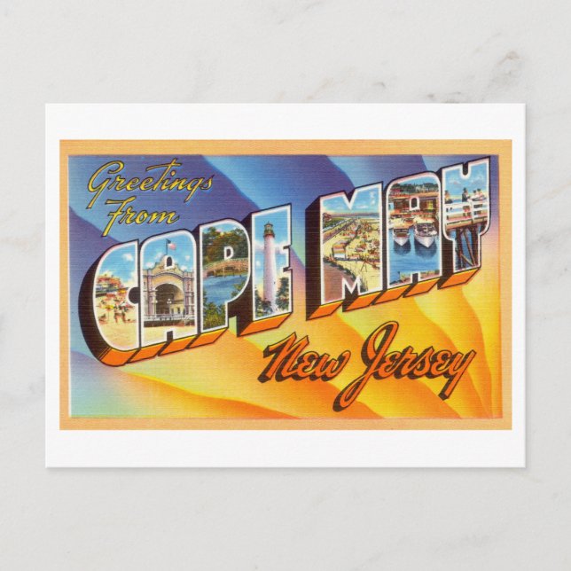 Postal Saludos vintage de Cape May, Nueva Jersey (Anverso)