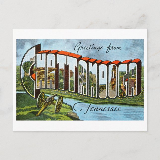 Postal Saludos vintage de Chattanooga, Tennessee, (Anverso)
