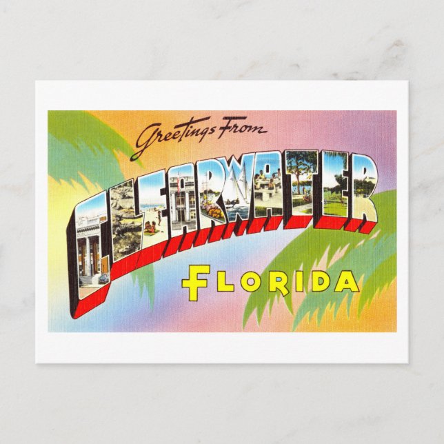Postal Saludos vintage de Clearwater, Florida (Anverso)