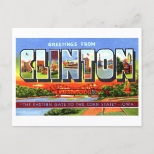 Postal Saludos vintage de Clinton, Iowa,