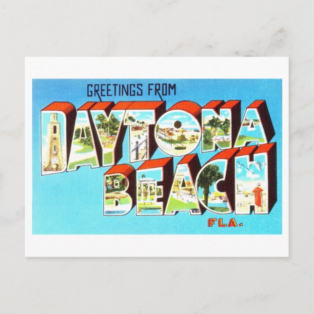 Postal Saludos vintage de Daytona Beach, Florida (Anverso)