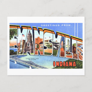 Postal Saludos vintage de Evansville, Indiana,