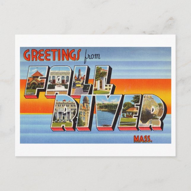 Postal Saludos vintage de Fall River, Massachusetts (Anverso)