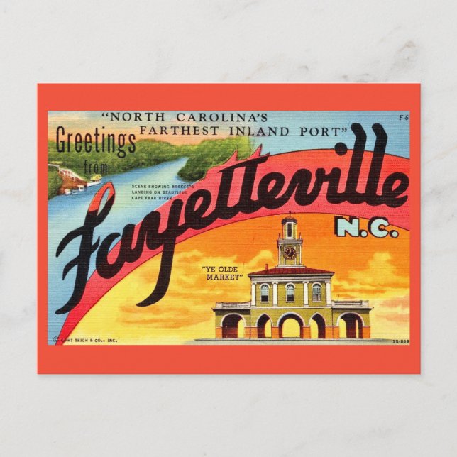 Postal Saludos vintage de Fayetteville NC  (Anverso)
