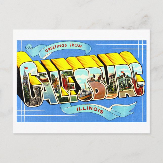 Postal Saludos vintage de Galesburg, Illinois (Anverso)