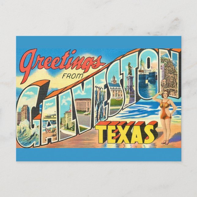 Postal Saludos vintage de Galveston (Anverso)