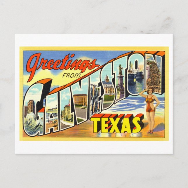 Postal Saludos vintage de Galveston, Texas, (Anverso)