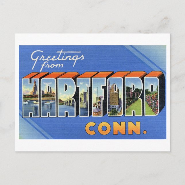 Postal Saludos vintage de Hartford, Connecticut (Anverso)