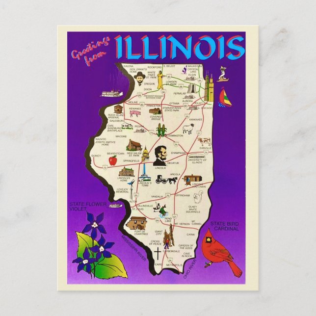 Postal Saludos vintage de Illinois  (Anverso)