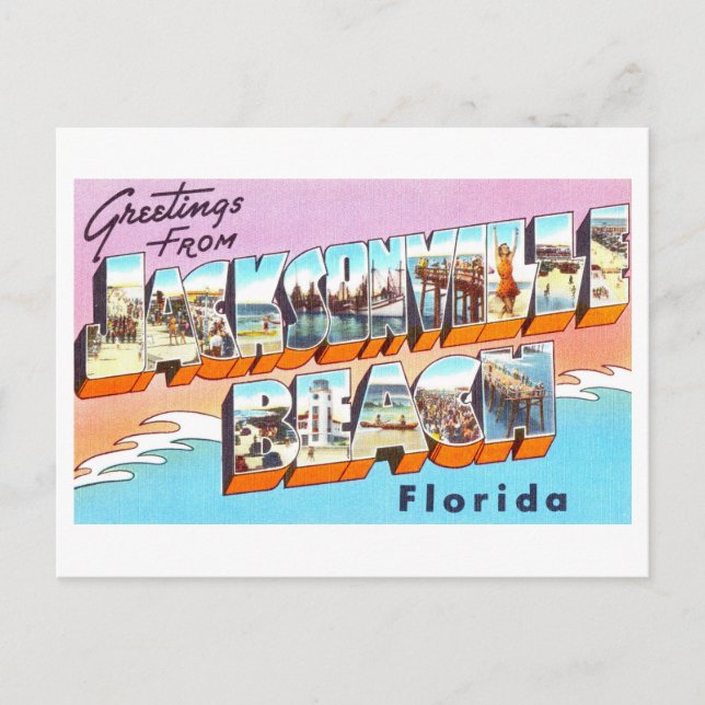 Postal Saludos vintage de Jacksonville Beach, Florida (Anverso)
