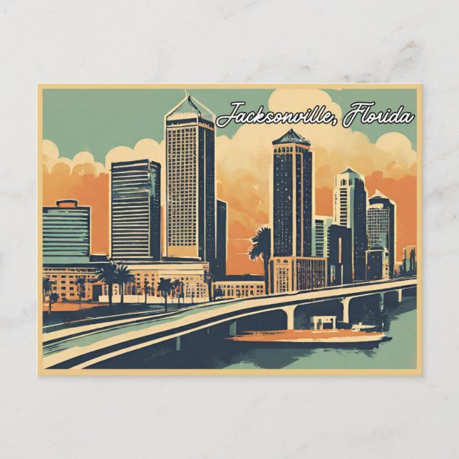 Postal Saludos vintage de Jacksonville Classic Retro (Anverso)