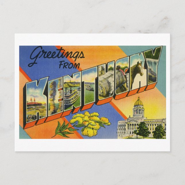 Postal Saludos vintage de Kentucky (Anverso)