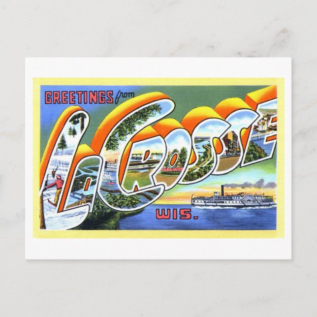 Postal Saludos vintage de La Crosse, Wisconsin, (Anverso)