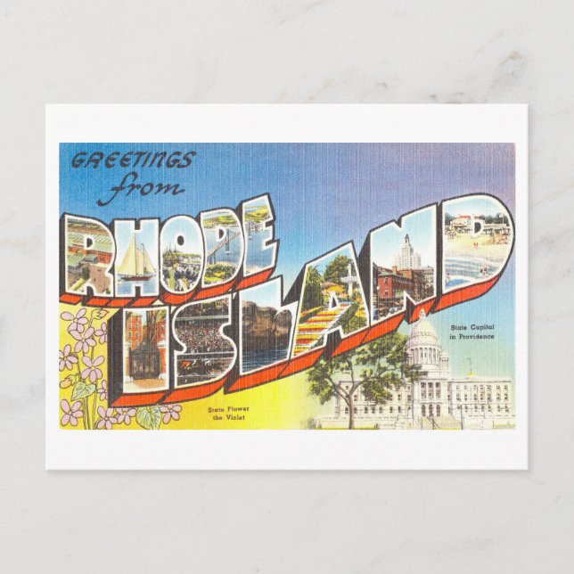 Postal Saludos vintage de la isla Rhode (Anverso)