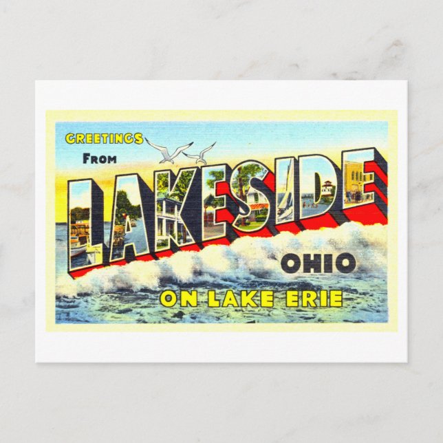 Postal Saludos vintage de Lakeside, Ohio, (Anverso)