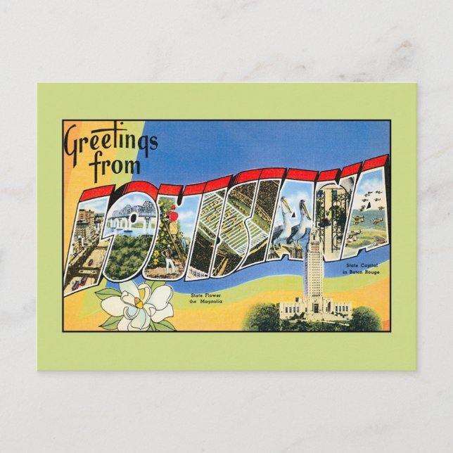 Postal Saludos vintage de Luisiana (Anverso)