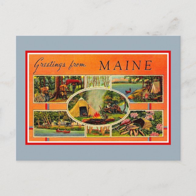 Postal Saludos Vintage De Maine (Anverso)