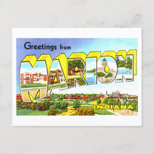 Postal Saludos vintage de Marion, Indiana,