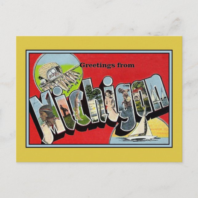 Postal Saludos Vintage De Michigan (Anverso)
