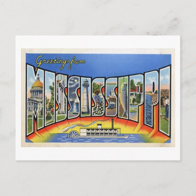 Postal Saludos vintage de Misisipi (Anverso)