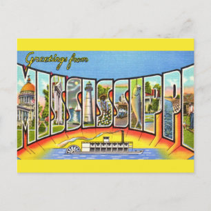 Postal Saludos vintage de Mississippi 