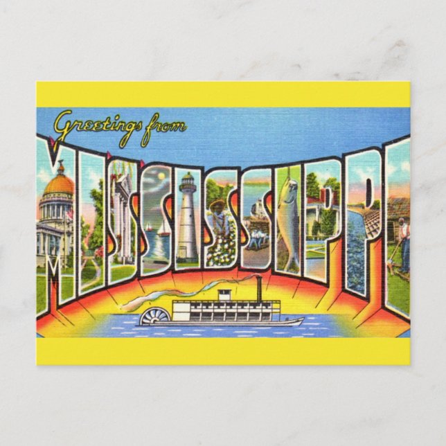 Postal Saludos Vintage de Mississippi  (Anverso)