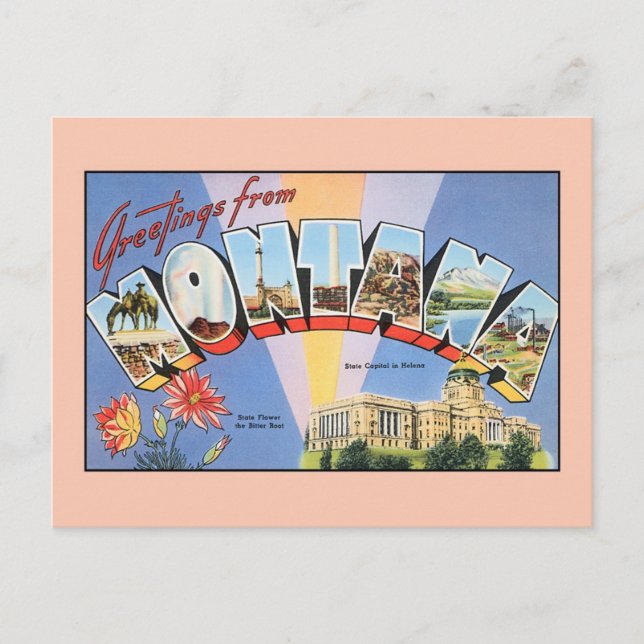 Postal Saludos vintage de Montana (Anverso)