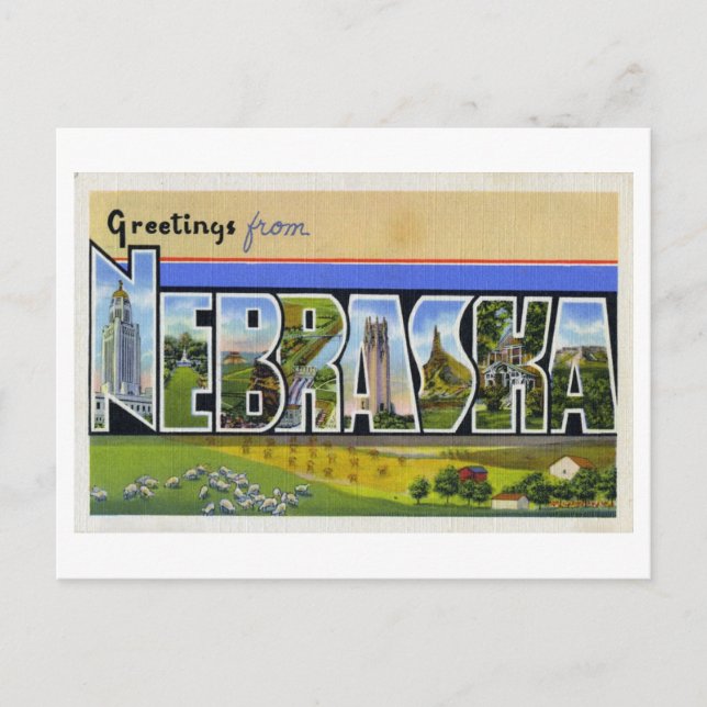 Postal Saludos vintage de Nebraska (Anverso)