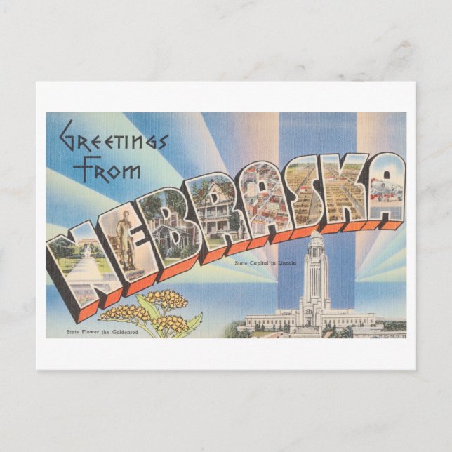 Postal Saludos vintage de Nebraska (Anverso)