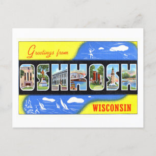 Postal Saludos vintage de Oshkosh, Wisconsin,