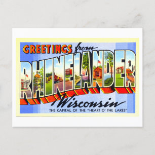 Postal Saludos vintage de Rhinelander, Wisconsin,