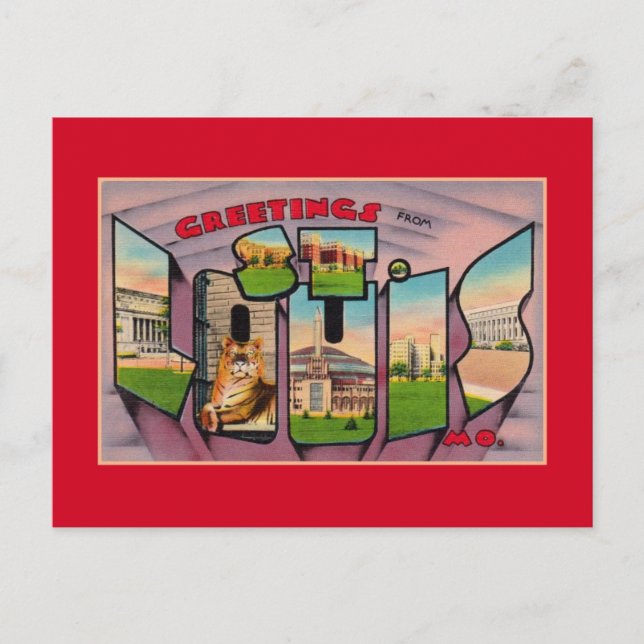Postal Saludos vintage de St. Louis MO (Anverso)