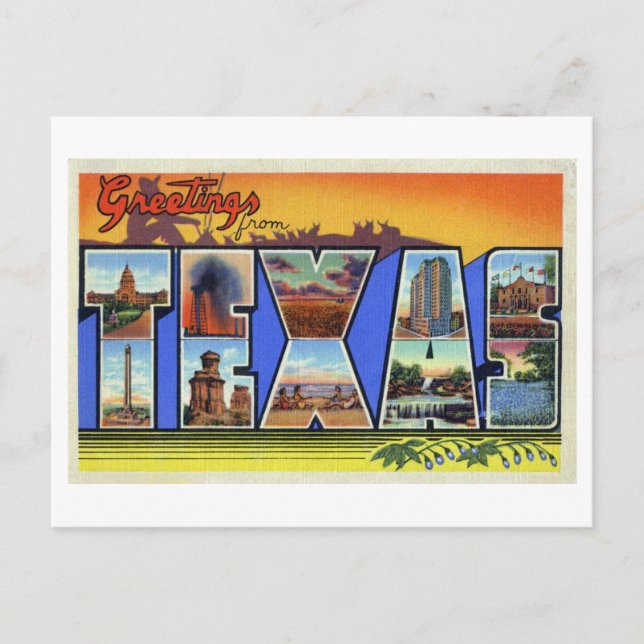 Postal Saludos Vintage de Texas (Anverso)