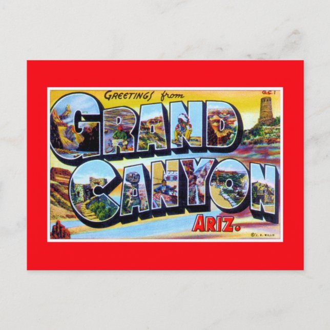 Postal saludos vintage del Gran Cañón Arizona (Anverso)