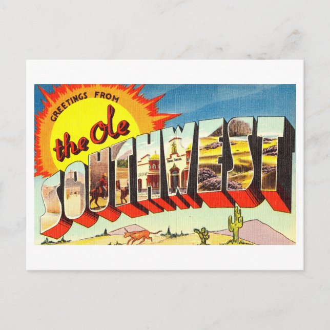 Postal Saludos vintage del Ole Southwest (Anverso)