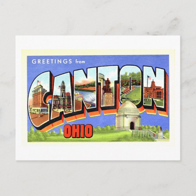 Postal Saludos vintage desde Canton, Ohio (Anverso)